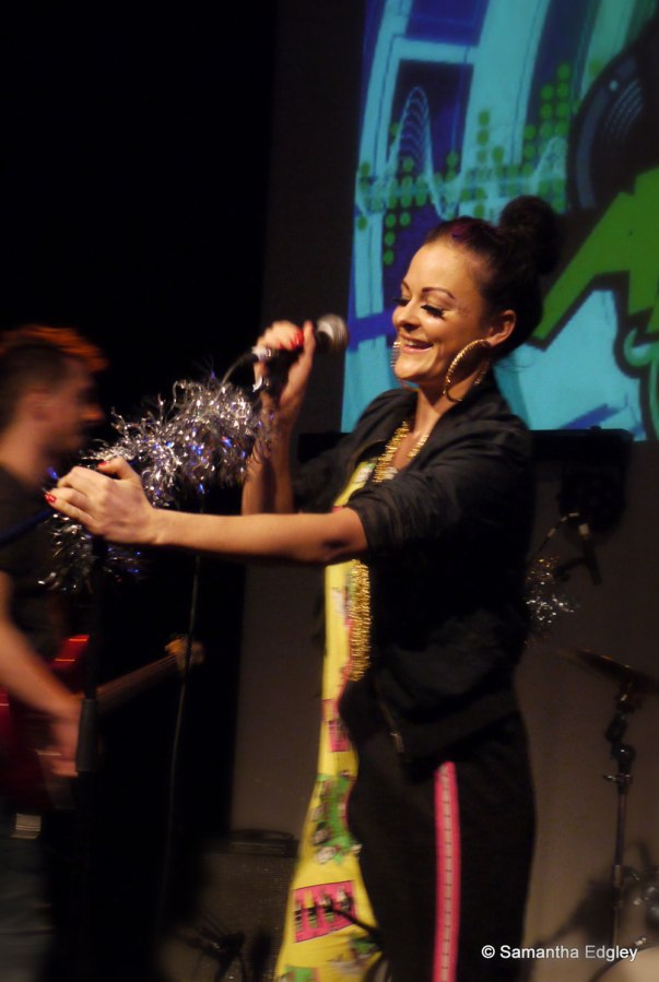 Mila Falls on stage - Video Launch Party at Rich Mix