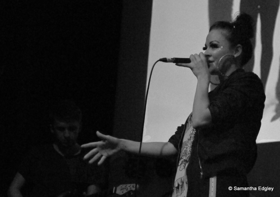 Mila Falls on stage - Video Launch Party at Rich Mix