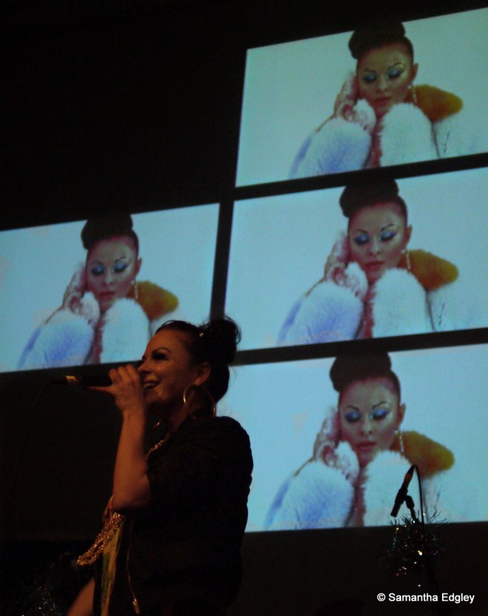 Mila Falls on stage - Video Launch Party at Rich Mix