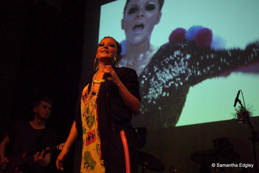 Mila Falls on stage - Video Launch Party at Rich Mix