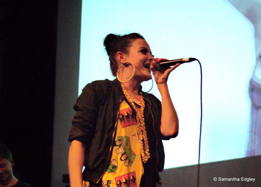 Mila Falls on stage - Video Launch Party at Rich Mix