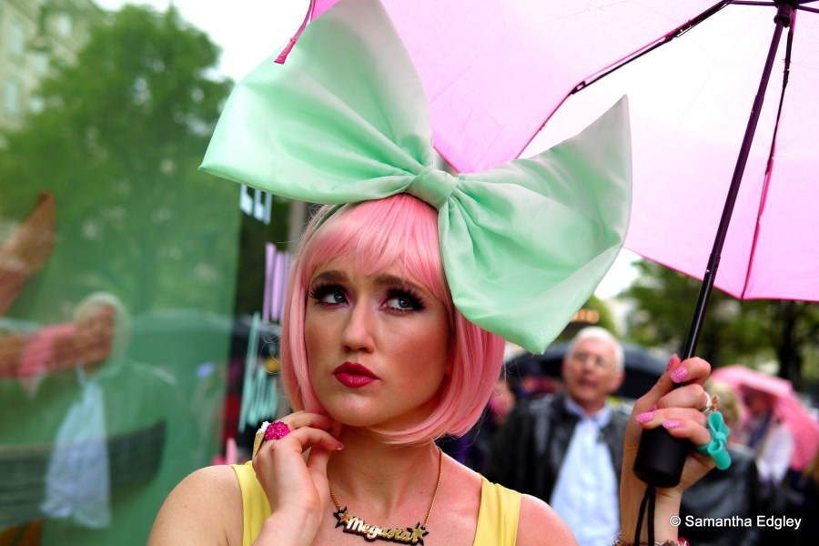 Meg Mosley outside Selfridges prior to her performance