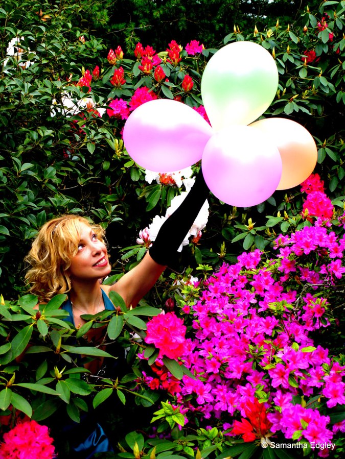 Kate at Hampstead Heath with balloons