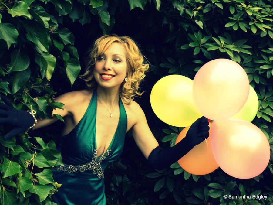 Kate at Hampstead Heath with balloons